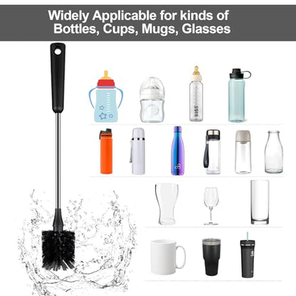 Water Bottle Brush, 15 Inches Long Stainless Steel Handle Bottle Brush Cleaner, Bottle Scrubber, Kitchen Scrub Cleaning Brushes for Cup, Wine Glasses, Coffee Mugs, Tumblers, Wine Decanters, Black - style: Bottle Brush