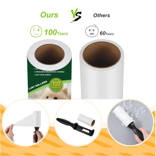 Lint Rollers for Pet Hair Extra Sticky, 600 Sheets Value Set Lint Roller with 2 Upgraded Handles, 6 Rollers Portable Pet Lint Remover for Clothes, Furniture, Carpet, Dog & Cat Hair Removal - size: 6 pcs - 600 Sheets