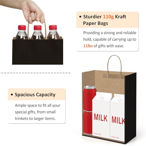 BagDream Gift Bags 10x5x13 Kraft Paper Gift Bags with handles Bulk 50Pcs Paper Shopping Bags, Retail Merchandise Bags, Party Favor Bags, Black Large Gift Bags 100% Recycled Paper Bags Sacks - color: Black