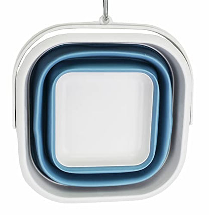 SAMMART 5.5L Set of 2 Collapsible Square Handy Bucket/Foldable SquareWater Pail/Portable Tub with Handle. (Slate Grey + Steel Blue) - color: Slate Grey + Steel Blue