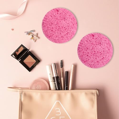 50-Count Compressed Facial Sponges, Round 100% Natural Cellulose Cosmetic Spa Sponges for Daily Facial Cleansing, Makeup and Mask Removal Exfoliating, Skin Massage, Pink - color: 50- Pack Pink