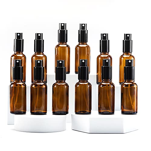 YIZHAO Amber Glass Spray Bottles 1oz, with Small Fine Mist Spray, Metal Cap, Refillable for Essential Oil,Travel,Cleaning,Perfume,Aromatherapy,Makeup – 12 Pcs - color: Amber, size: 30ml-12