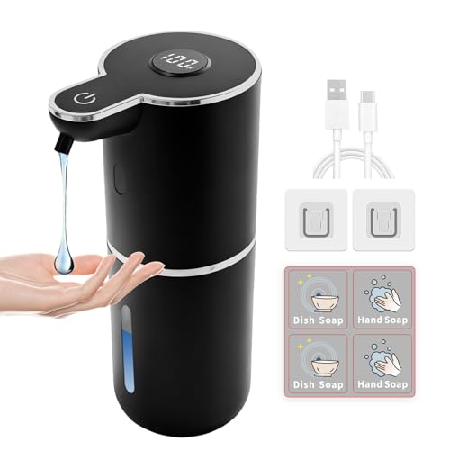 Automatic Soap Dispenser, Touchless Liquid Soap Dispensers, USB Rechargeable, 6-Level Adjustable Volume Control, 12.8oz/380ml, Wall Mount for Kitchen, Bathroom, Free Liquid Dispenser Stickers (Black) - color: Black