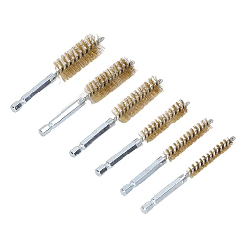 6PCS Brass Bore Cleaning Brush Set 8 19mm Diameter with 1 4 Inch Hex Shank Compatible with Drills for Engine Cylinder Pipe Maintenance - size: Brass Wire (Yellow)