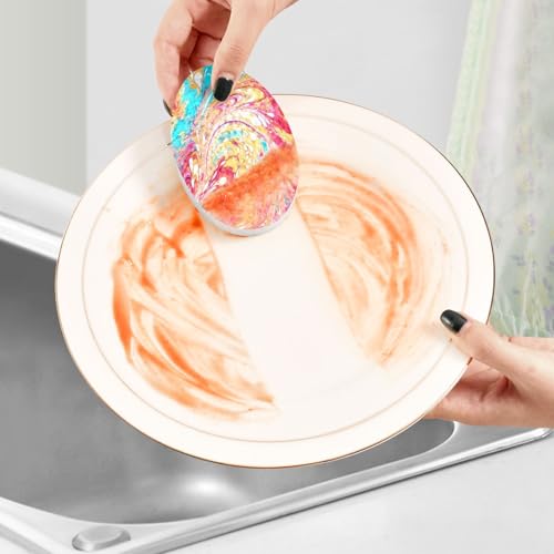 YETTASBIN Marble 3PCS Wood Pulp Scrub Sponges, Reusable Absorbent Household Cleaning Sponge Non-Scratch Kitchen Dish Sponges, Multi-Surface Safe Scrubber for Nonstick Pans, Pots