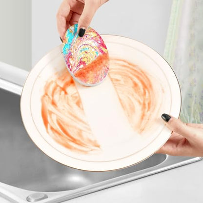 YETTASBIN Marble 3PCS Wood Pulp Scrub Sponges, Reusable Absorbent Household Cleaning Sponge Non-Scratch Kitchen Dish Sponges, Multi-Surface Safe Scrubber for Nonstick Pans, Pots