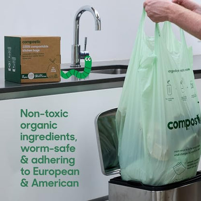 Compostic Compostable Trash Bags, 13 Gallon Tall Kitchen (100 Count) Bulk Pack — Extra Strong, Home Compostable, Plant-Based, Non-Toxic, Unscented Garbage Bags - size: 100 Count (Pack of 1), style: Tall 13 Gallon
