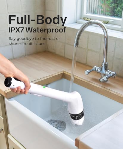 LyriFine Electric Spin Scrubber, New Full-Body IPX7 Waterproof Bathroom Cleaner Brush, Shower Scrubber with Long Handle & 2 Speed, Heads Replacement, Cleaning Supplies for Tub Shower Tile Floor - color: Classic Black