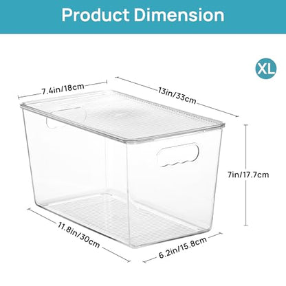 Vtopmart 4 Pack Clear Stackable Storage Bins with Lids,XLarge Plastic Containers with Handle for Pantry Organizer and Storage,Perfect for Kitchen,Fridge,Cabinet, Closet,Bathroom Organization - size: XL(13"L x 7.4"W x 7"H)