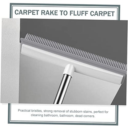SOLUSTRE Dual-Use Rubber Floor Brush Long Handle for PET Hair and Carpets Sturdy Plastic Carpet Rake for Household Use
