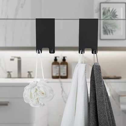 Shower Door Hooks - Towel Hooks for Bathroom Frameless Glass, Squeegee Hook, Over Glass Hook - Black Stainless Steel 2 Pack