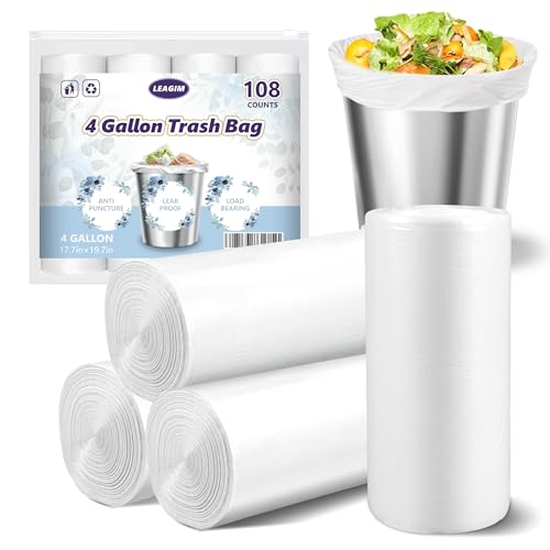 Small Trash Bags 4 Gallon - 108 Count Leakage-Proof 4 Gallon Trash Bag, Small Garbage Bags for Office Bedroom Bathroom Mini Trash Bags, Unscented White 15L Small Trash Can Liners - style: 4 Gallon