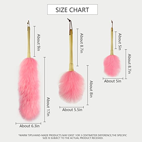 Lambswool Duster 14'' Length Solid Wooden Handle Leather Hang Strap for Cleaning Ceiling Fans Window Blinds Computer Furniture Figurines TV Natural Feather Duster,Pink - color: Pink, size: 14 Inch