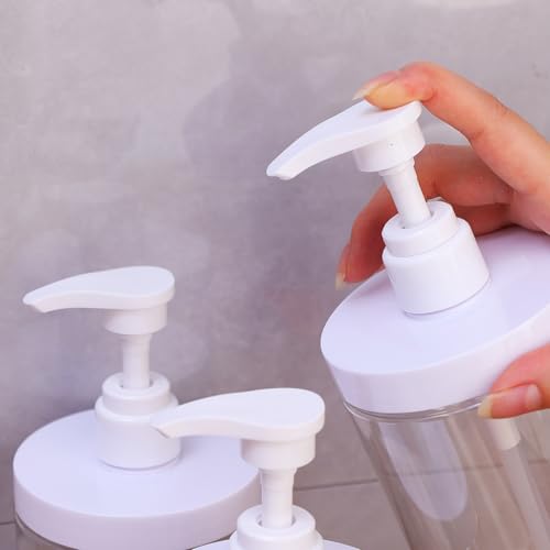 500ml Pump Bottle Dispenser Plastic Refillable Bottles Wide Mouth Jar Style Empty Bathroom Shower Containers,5.9inches - size: 9*9*10cm