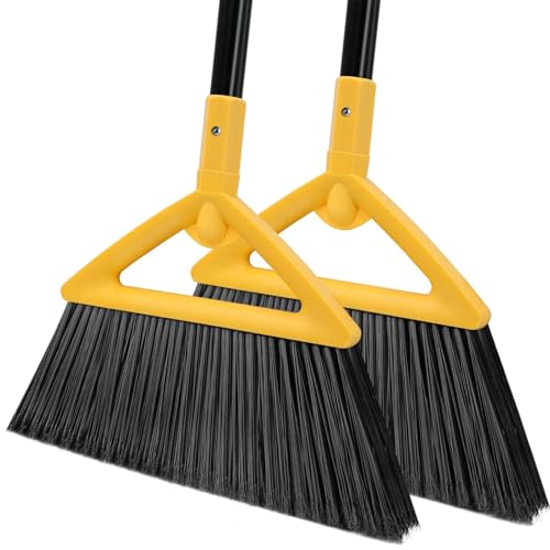 Heavy Duty Angle Broom 2 Pack - Yellow Broom for Outdoor & Indoor, Garage, Driveway, Sidewalk, Kitchen & More, Long Handle - color: 2pack Yellow