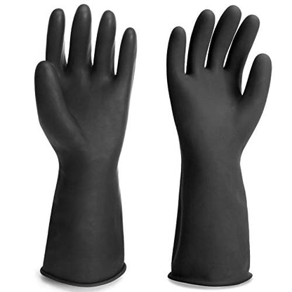 Chemical Resistant Gloves, 14" Long Black Waterproof Alkali/Acid/Oil Resistant Reusable Heavy Duty Rubber Gloves for Cleaning, Dishwashing, Gardening - color: Reversible, Black+black, size: L-1Pair
