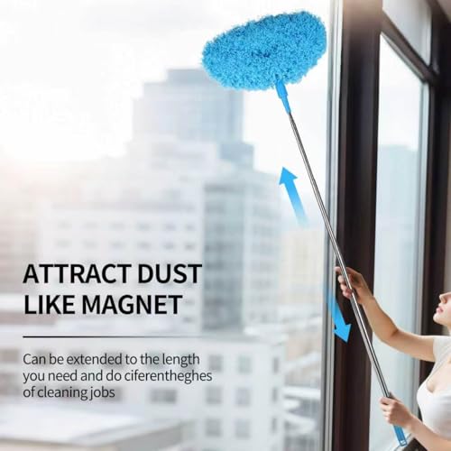 Ceiling Fan Cleaner Duster Reusable Microfiber Removable Extendable Duster with 95" Telescoping Pole for Cleaning Walls Furniture Door Window Top (Blue) - size: 24-104inch