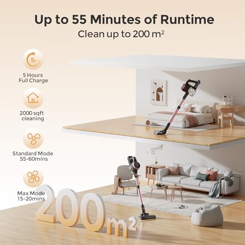 Vazone S22 Cordless Vacuum Cleaners for Home, 6 in 1 Lightweight Stick Vacuum with 45KPa Powerful Suction, Self-Standing Vacuum Cleaners Rechargeable Cordless Vacuum for Pet Hair