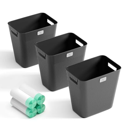 JOYMOOP Slim Trash Can 3-Pack, 2.2 Gallon Plastic Wastebasket for Bathroom, Bedroom, Office, Kitchen with 4 Rolls Bags, Black - color: Black, size: 3 pcs Waste Baskets+ 4 Rolls of Trash Bags