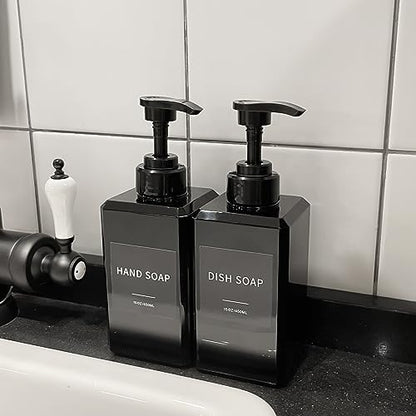 Black Soap Dispenser with Waterproof Labels, Thickened Plastic Hand Soap Dispenser for Bathroom, Kitchen Dish Washing Liquid Bottles, Shampoo and Conditioner Bottles with Funnel (15oz 4Pack Black) - color: 15oz 4 Pack Black