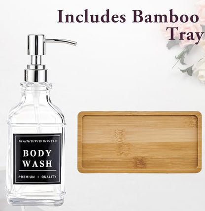 Dish and Hand Soap Dispenser for Kitchen,Glass Soap Dispenser with Pump,Tray,Funnel, Set of 2 Countertop Soap and Lotion Dispenser for Bathroom,Shower,500ml/16.9oz, - color: Ks-5070-28y-2s