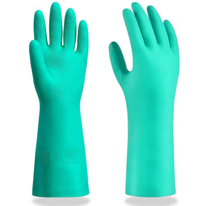 15 Mil Chemical Resistant Nitrile Gloves, Latex free Durable Cleaning Gloves, Resist Acid, Alkali, Solvent and Oil - color: 1 Pair-green, size: Large