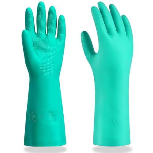 15 Mil Chemical Resistant Nitrile Gloves, Latex free Durable Cleaning Gloves, Resist Acid, Alkali, Solvent and Oil - color: 1 Pair-green, size: Small