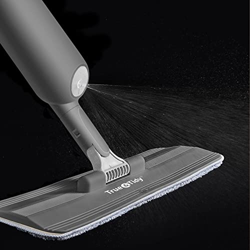 True & Tidy Spray Mop for Floor Cleaning Wet Spray Mop with 12 oz Refillable Bottle and 4 Washable Microfiber Pads Home or Commercial Use Dry Wet Flat Mop for Hardwood Laminate Wood Ceramic (Gray)