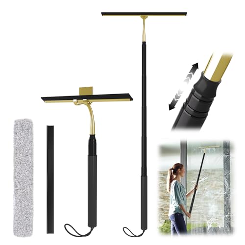 Shower Squeegee with Long Handle, 15-51" Telescopic Squeegee for Window Cleaning, Window Squeegee for Glass Doors, Extendable Window Cleaner Tool for Tile Walls, Sliding Door, Floor, Car Windshield-GD - color: Gold, size: Extra Large