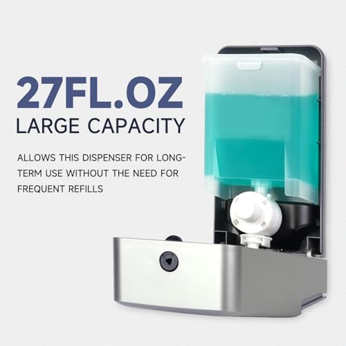 AIKE Wall Mount Liquid Soap Dispenser for Commercial Bathroom 27oz Large Capacity Manual Push Pump Silver - color: Silver