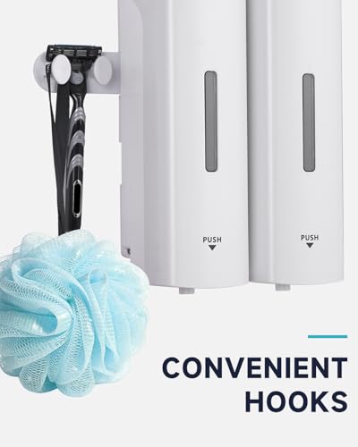 AIKE 2 Chambers Shower Shampoo and Conditioner Dispenser 2 x 11.8 fl.oz. for Bathroom(White) - color: White, size: Double Chamber