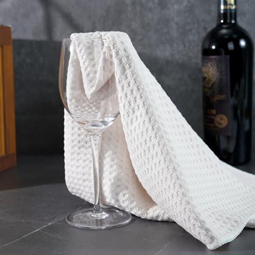 POLYTE Ultra Premium Microfiber Kitchen Dish Hand Towel Waffle Weave, 8 Pack (16x28 in, Off White) - color: Off White, size: 16x28 in