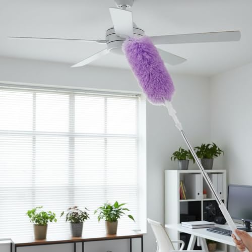 Microfiber Duster for Cleaning, Extendable Pole, Up to 30 Inch Reachable, Cleaning Tools for Car, Ceiling Fan, Window, Furniture, Office(Purple) - color: Purple