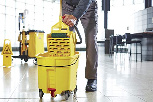 Rubbermaid Commercial 35Qt WaveBrake 2.0 Side-Press Mopping Bucket and Wringer with Foot Pedal Drain, Yellow, for Professional/Industrial/Business Heavy-Duty Floor Cleaning/Mopping - style: Foot Pedal Drain