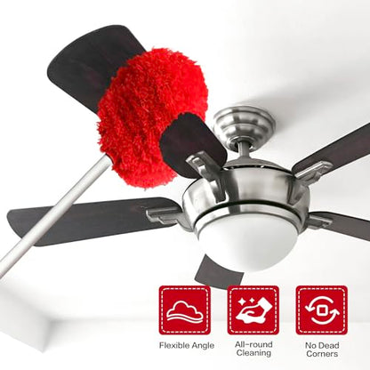 Ceiling Fan Cleaner Duster Reusable Microfiber Ceiling Fan Blade Cleaner Removable Duster with Extension Pole Adjusts 13 to 49.7 Inch for Cleaning Walls Bookshelves Furniture Door Window Top (Red) - color: Red