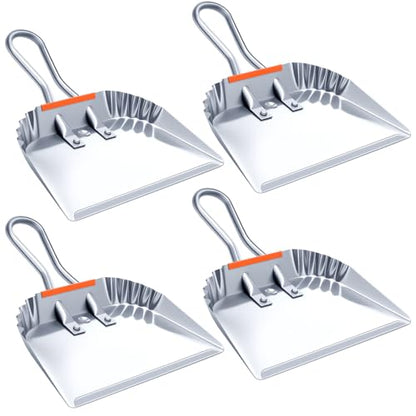 Mumufy 4 Pack Industrial Metal Dustpan 12" Heavy Duty Dust Pan with Handle Handheld Dustpan Wide Scooper Dust Debris Sweeping Tool Precision Edge Ideal for Cleaning Indoor Outdoor Surfaces (Silver) - color: Silver