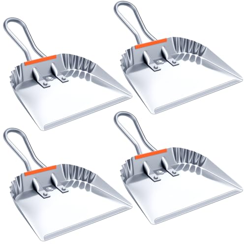 Mumufy 4 Pack Industrial Metal Dustpan 12" Heavy Duty Dust Pan with Handle Handheld Dustpan Wide Scooper Dust Debris Sweeping Tool Precision Edge Ideal for Cleaning Indoor Outdoor Surfaces (Silver) - color: Silver