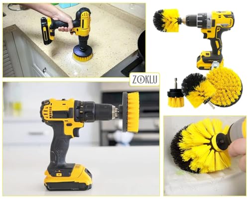 3 Pcs Drill Brush Attachments for Cleaning - Drill Brush Scrubber Set with Nylon Bristles, 2/3.5/4 in Heads, 1/4" Hex Shaft - Versatile for Bathroom Tile, Car Wheels, Garage Floors & Deep Grout Lines