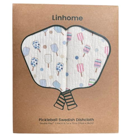 Pickleball Swedish Dishcloth, Reusable Paper Towel, Super Absorbent Cellulose Sponge, Pickleball Pattern, Washable Kitchen Cleaning Cloth (2, Watercolor Baby Pink and Blues Stripe) - color: Watercolor Baby Pink and Blues Stripe