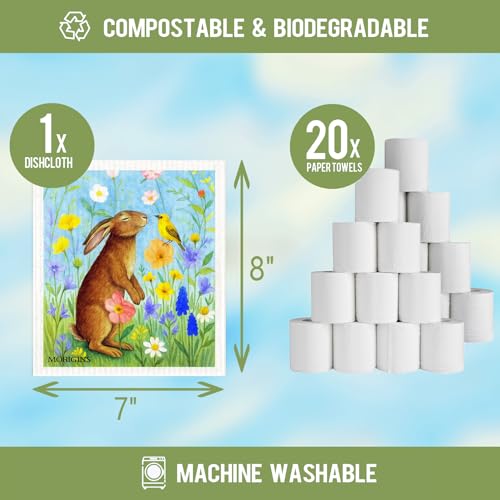 Easter Eggs Bunny Swedish Dishcloths Reusable Absorbent Towels Ideal for Kitchens, Bathrooms, and Countertop Cleaning Cellulose Sponge Cloths for Kitchen Bathroom Office6pack 7x8 inch