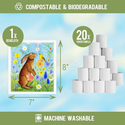 Easter Eggs Bunny Swedish Dishcloths Reusable Absorbent Towels Ideal for Kitchens, Bathrooms, and Countertop Cleaning Cellulose Sponge Cloths for Kitchen Bathroom Office6pack 7x8 inch