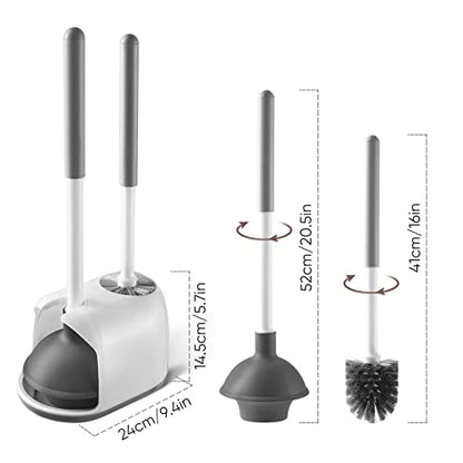 Eyliden Toilet Plunger and Brush Set, 2-in-1 Compact Holder | Unclogs Toilets, Deep Cleans Bowls, Nylon Bristles, Rubber Cup, Durable Plastic Caddy, Space-Saver, Bathroom Cleaning Tools - color: White & Grey