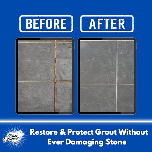 Black Diamond Ultimate Grout Cleaner: Best Cleaner for Tile,Ceramic,Porcelain, Marble Acid-Free Safe Deep Cleaner & Stain Remover for Even The Dirtiest Grout. (1-Quart/1-Brush)