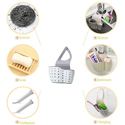 EC ELEGANTCHARM Kitchen Sink Caddy Sponge Holder Silicone Plastic Soap Holder Hanging Ajustable Strap Faucet Caddy with Drain Holes for Drying - color: Sky Blue