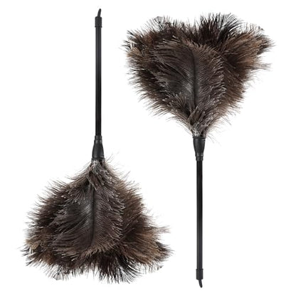 Natural Ostrich Feather Duster 14.9 inch Fluffy Mini Dusters with Plastic Handheld for Cleaning Car Keyboard Office 2 PCS - color: Natural-a-2pcs