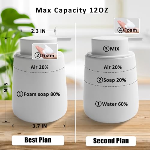 Soap Foaming Dispenser Ceramic with Easy-to-Press Pump Hand Foam Dispenser for Shampoo Bathroom Kitchen 12 oz - color: Foam-white