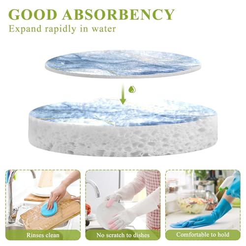 YETTASBIN Marble 3PCS Wood Pulp Scrub Sponges, Reusable Absorbent Household Cleaning Sponge Non-Scratch Kitchen Dish Sponges, Multi-Surface Safe Scrubber for Nonstick Pans, Pots
