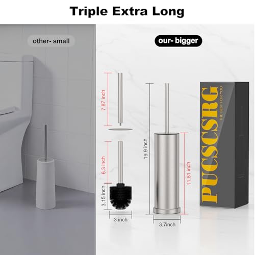 Stain Nickel Toilet Brush and Holder Set，2 Pack Stainless Steel Heavy Duty Toilet Bowl Brush，Extra Long Handled Toilet Cleaner Brush with Replaceable Head, Removable Inner Bowl & Splash Protection - color: Nickel, size: 2 Pack