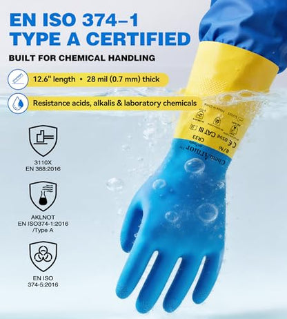 AnTools Neoprene and Rubber Blend Heavy-Duty Chemical Gloves, Protective industrial gloves for Resist Acid, Alkali, Hazmat, cleaning, dishwashing, Large - color: Black (Pack of 1), size: Large (9)