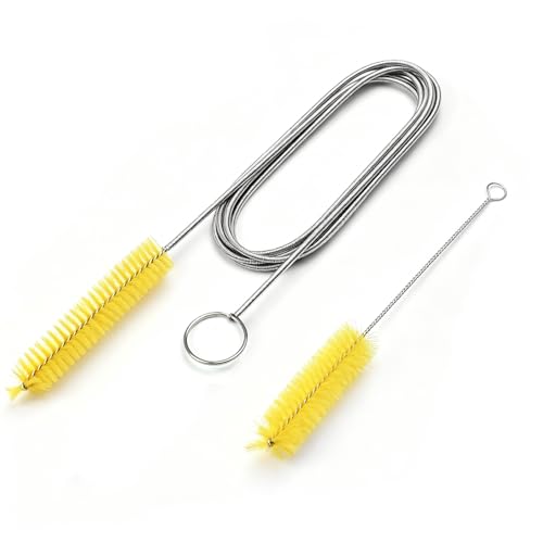 2PCS Flexible Long Drain Brush, 78 Inch Nylon Stainless Steel Tube Cleaning Brush, Slim Long Hose Pipe Cleaning Tool for Auto Sunroof Drain Hole, Car Fridge, Kitchen Sink (Single End-Yellow) - color: Single End-yellow